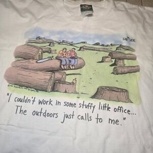 The FarSide Funny Print Graphic Shirt‎ Vtg Office Outdoors Logging Sz XXL Mens